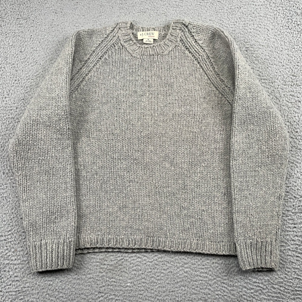 J.Crew Sweater Mens M Gray Handknit 100% Wool Crewneck Raglan Heavy Knit Classic